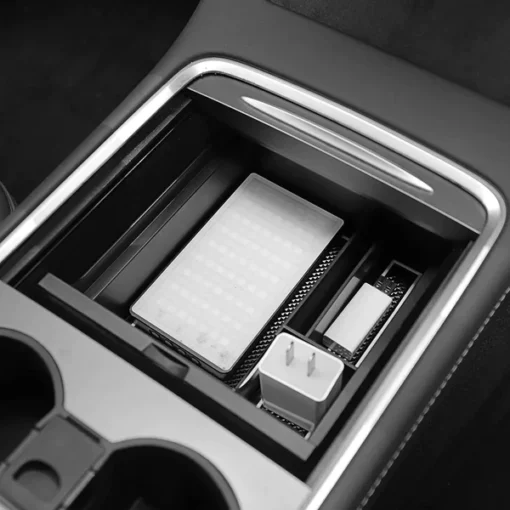 caja de almacenamiento de la consola central tesla