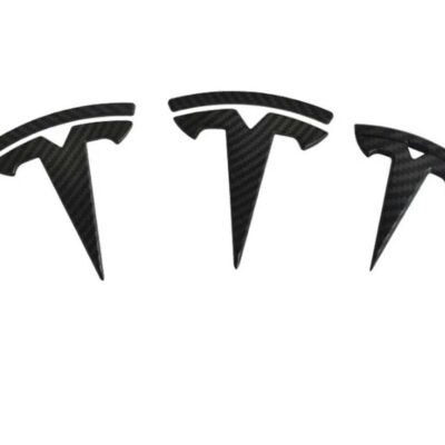 logo frontal fibra de carbono Tesla logotipo